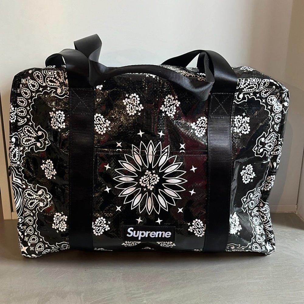 Supreme SS/21 Black Bandana Tarp Small Duffle Bag